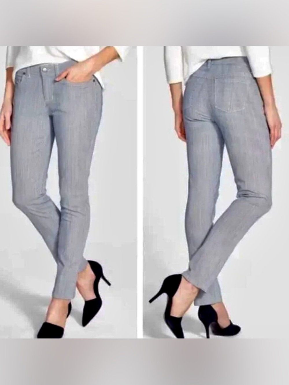 Eileen Fisher Blue and White Railroad‎ Stripe Slim Boyfriend Jeans Size 10